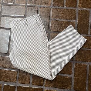 Ann Taylor Ivory & Black Striped Slim Leg Ankle Trouser Pant